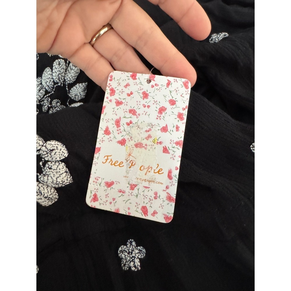 Free People Fable Embroidered Midi Dress Black White Floral Boho Size M NEW - Picture 9 of 12